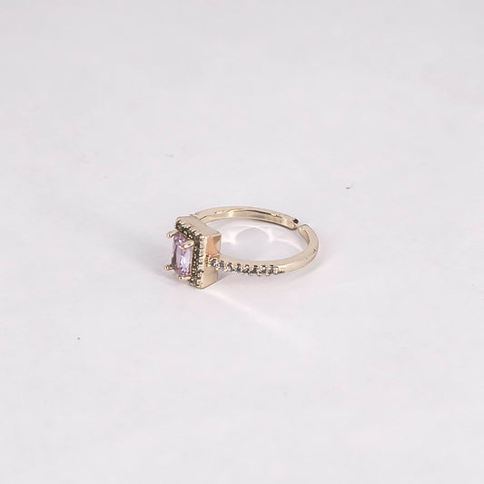 Anillo ajustable con diseño de Cuadro rosado | hecho en rodio de alta calidad