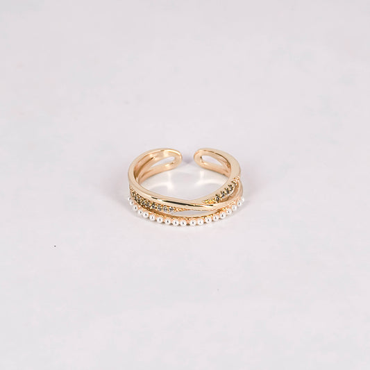 Anillo ajustable con diseño de punto blanco trenzado | hecho en rodio de alta calidad para dama