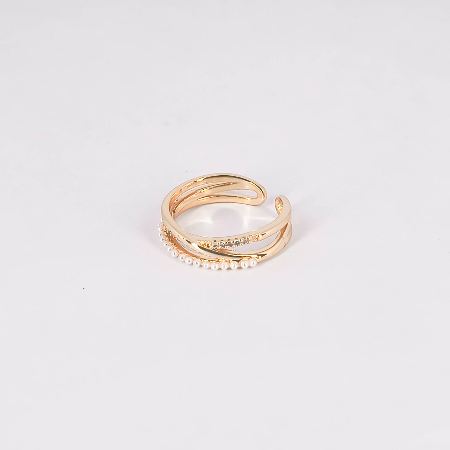 Anillo ajustable con diseño de punto blanco trenzado | hecho en rodio de alta calidad para dama